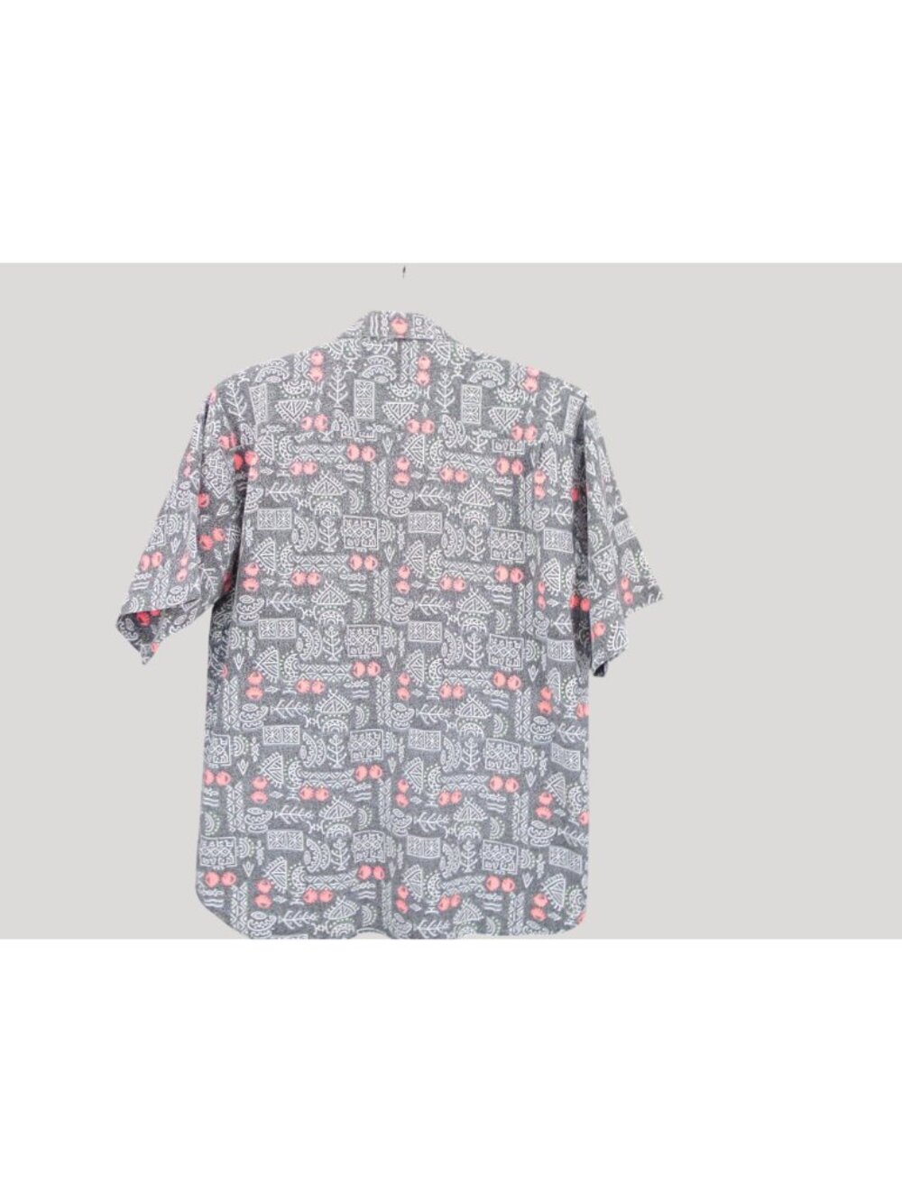 Vintage 80s Mens Shah Safari Gray Pink Hieroglyphs Button Shirt Size XL Abstract - Picture 10 of 11